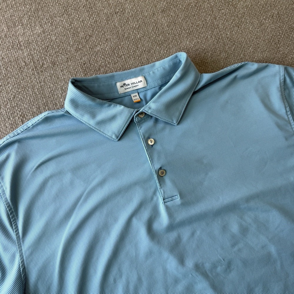 Peter Millar Summer Comfort Polo Mens XXL  Blue Striped Short Sleeve Golf